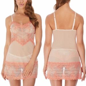 NWOT | WACOAL Embrace Lace Floral Sheer Mesh Chemise XXL Cream Peach